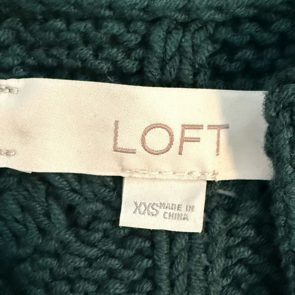 Loft Collared Split Neck Chunky Cable Knit Green … - image 5